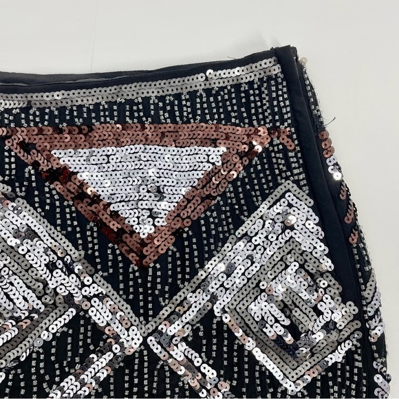 NWT H&M Sequin Party Mini Skirt Glitter Beads Black Copper Brown Silver Size 10 - Picture 5 of 13